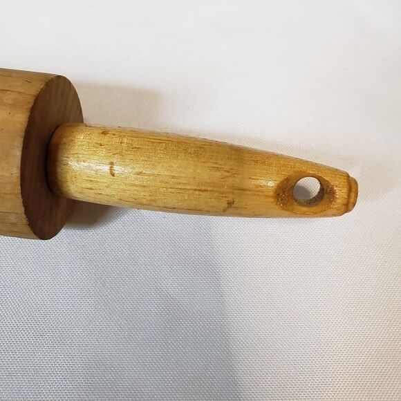 Vintage Wooden Rolling Pin 17" Primitive Farmhouse Decor Kitchen Hanging - Picture 3 of 9